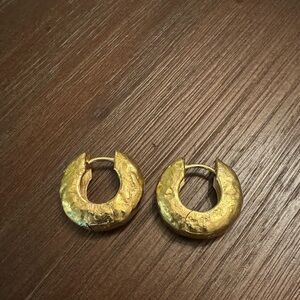 Monica Vinader 18K Gold Vermeil "Antica" Hammered Huggie Hoop Earrings - Large